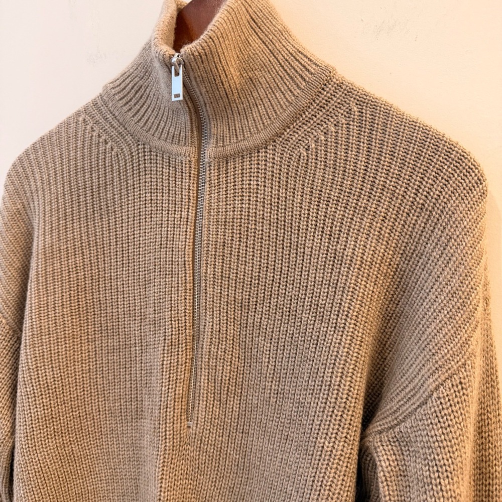 Quince Australian Merino Wool Half Zip Sweater Ribbed Malted Toffee Small NWOT - Picture 4 of 11